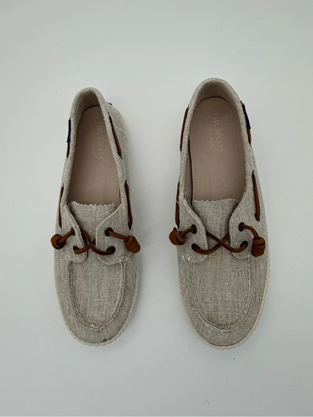 Sperry Casual Linen-Textured Boat Shoes in Light Beige Women’s size 10